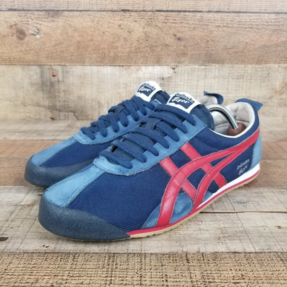 Asics Onitsuka Tiger Men Sz 8 Blue Red Retro Sneakers Casual Classic Low D203N - Picture 3 of 9